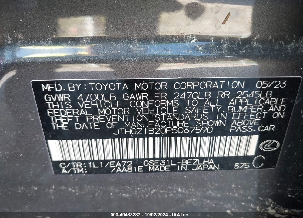 2023 LEXUS IS 350 F-SPORT VIN: JTHGZ1B20P5067590