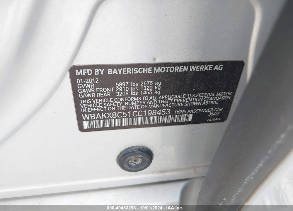 2012 BMW ACTIVEHYBRID 750LI VIN: WBAKX8C51CC198453