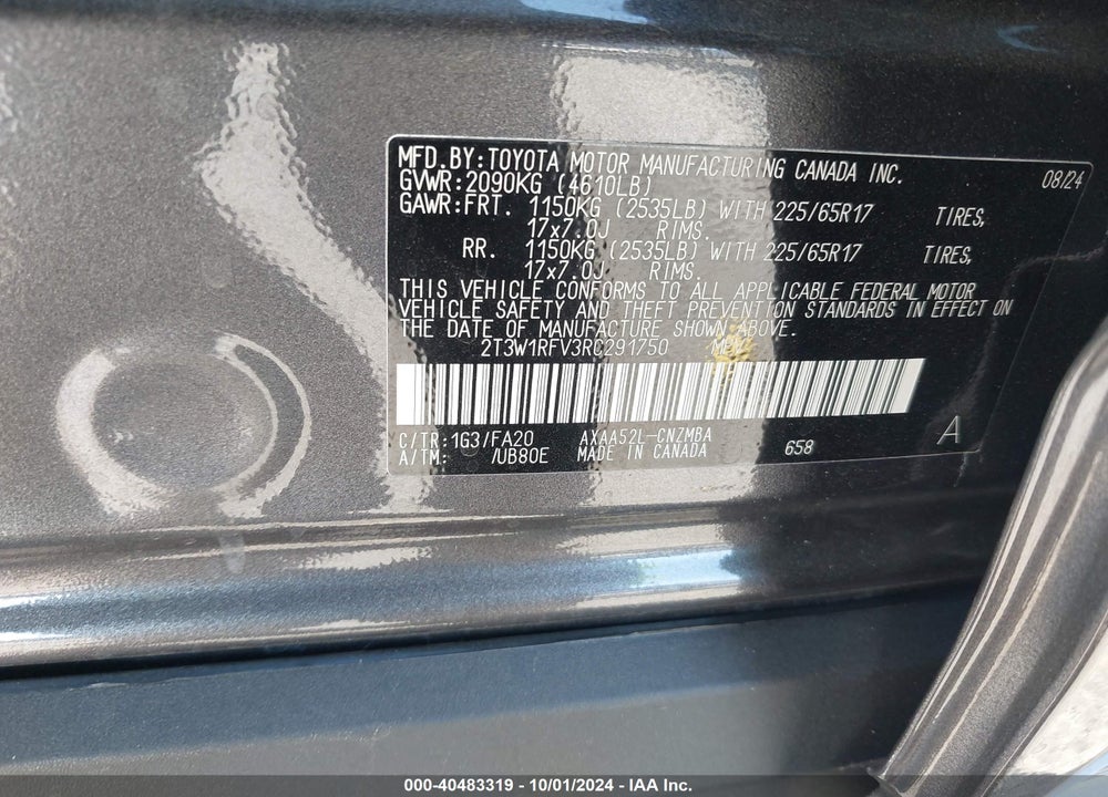 2024 TOYOTA RAV4 XLE VIN: 2T3W1RFV3RC291750