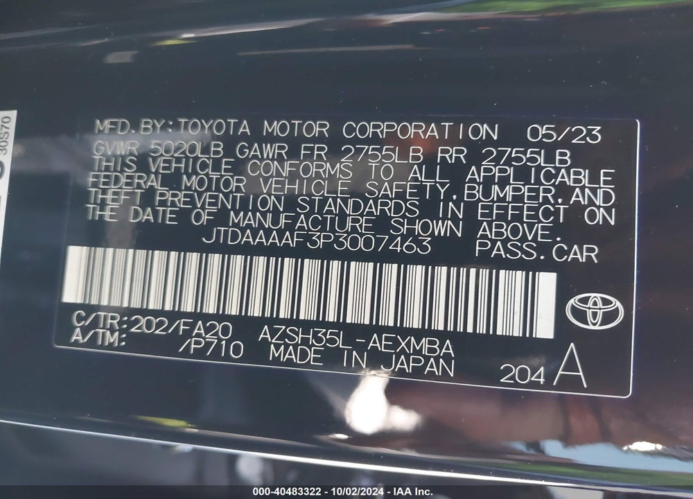 2023 TOYOTA CROWN XLE VIN: JTDAAAAF3P3007463