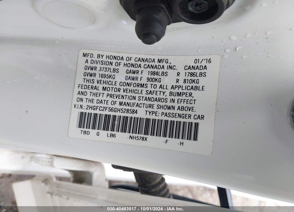 2016 HONDA CIVIC LX VIN: 2HGFC2F56GH528584