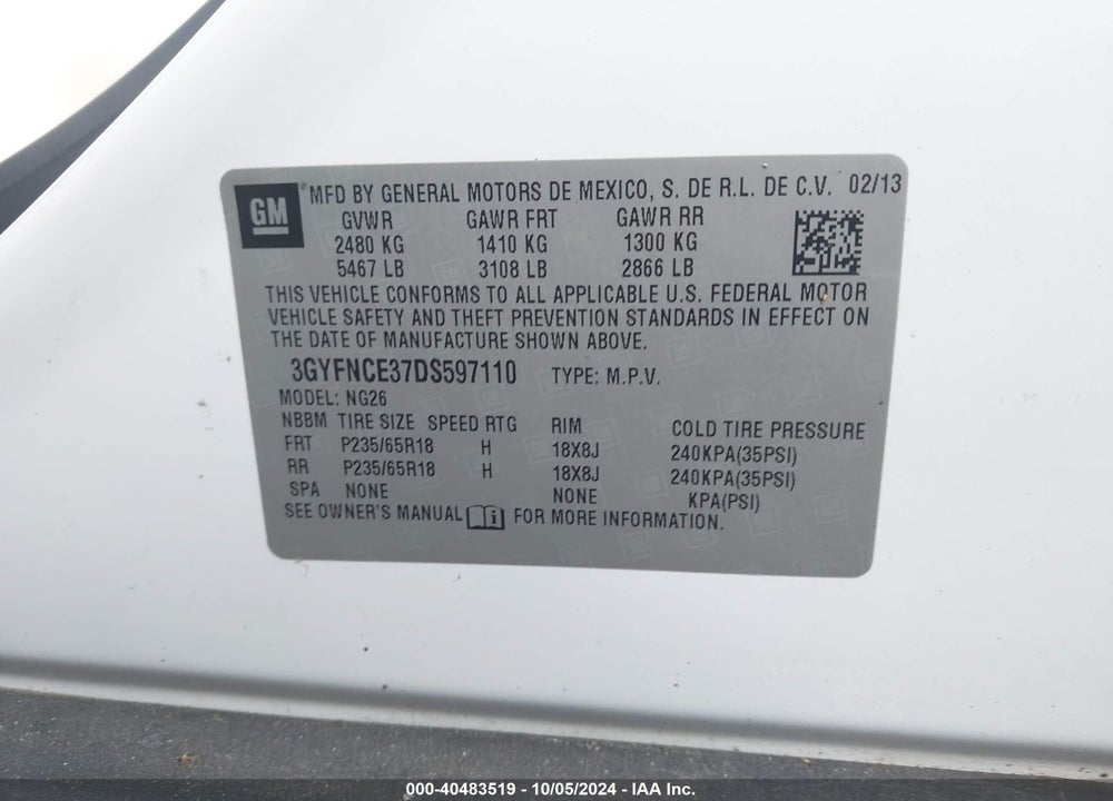 2013 CADILLAC SRX LUXURY COLLECTION VIN: 3GYFNCE37DS597110