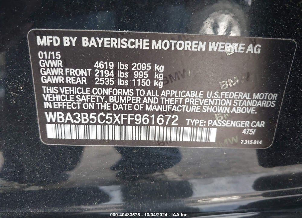 2015 BMW 328I XDRIVE VIN: WBA3B5C5XFF961672
