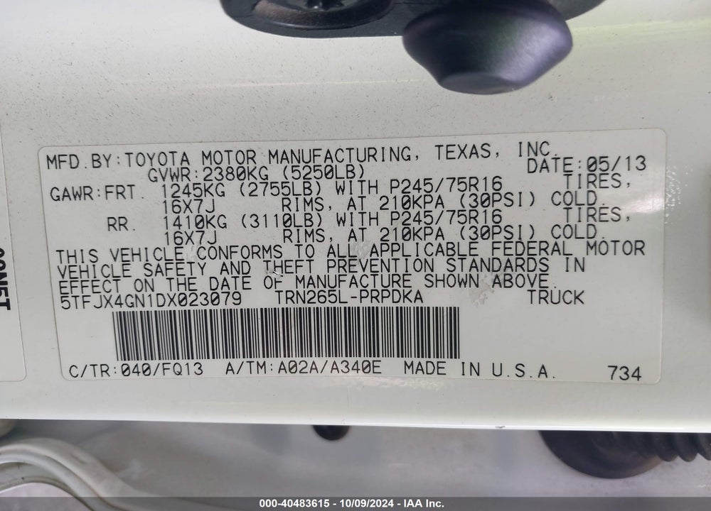 2013 TOYOTA TACOMA PRERUNNER VIN: 5TFJX4GN1DX023079