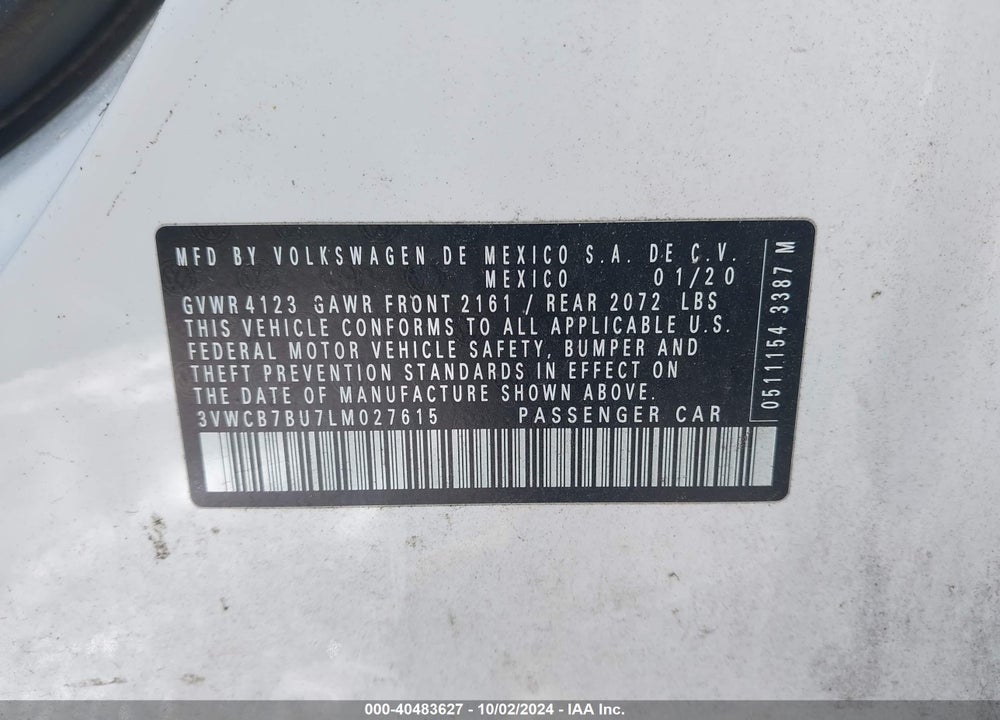 2020 VOLKSWAGEN JETTA 1.4T R-LINE/1.4T S/1.4T SE VIN: 3VWCB7BU7LM027615