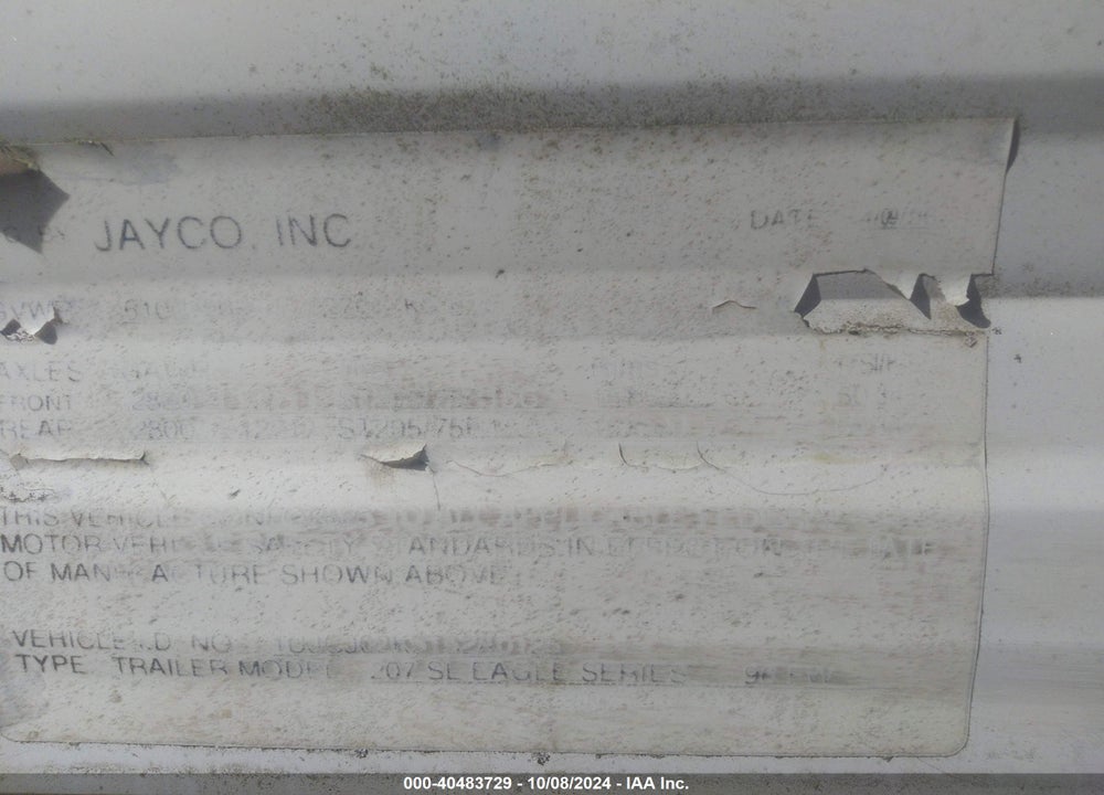 1996 JAYCO 5TH WHEEL VIN: 1UJCJ02K5T52A0125