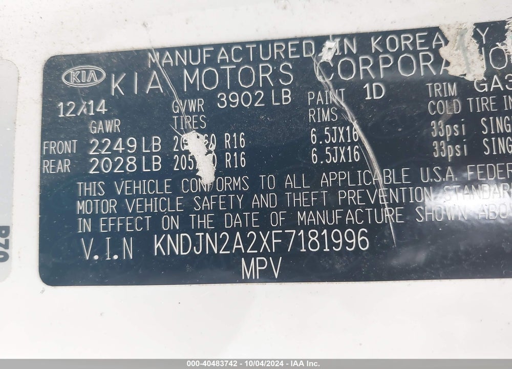 2015 KIA SOUL VIN: KNDJN2A2XF7181996