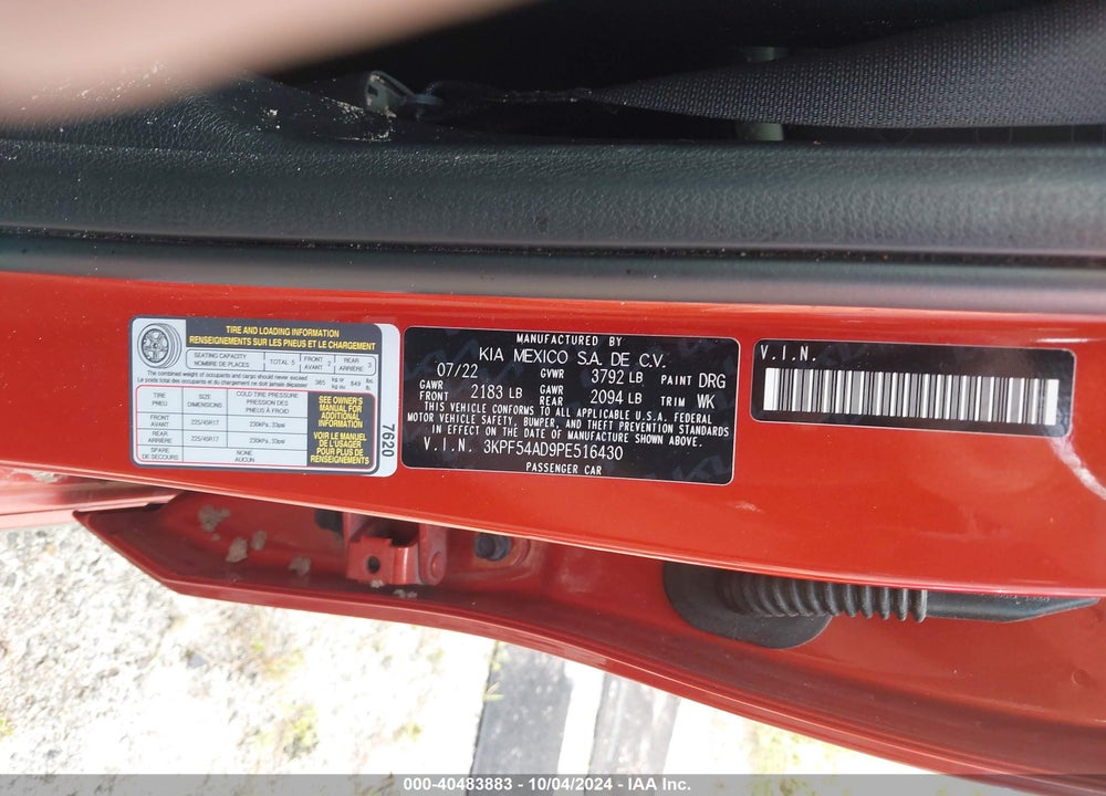 2023 KIA FORTE GT LINE VIN: 3KPF54AD9PE516430