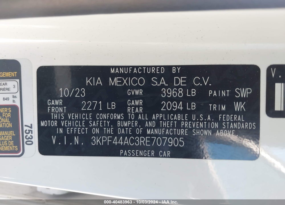 2024 KIA FORTE GT VIN: 3KPF44AC3RE707905