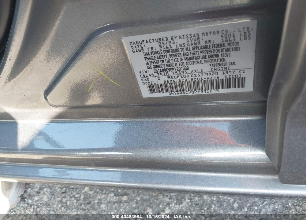 2023 NISSAN SENTRA SV XTRONIC CVT VIN: 3N1AB8CV0PY291039