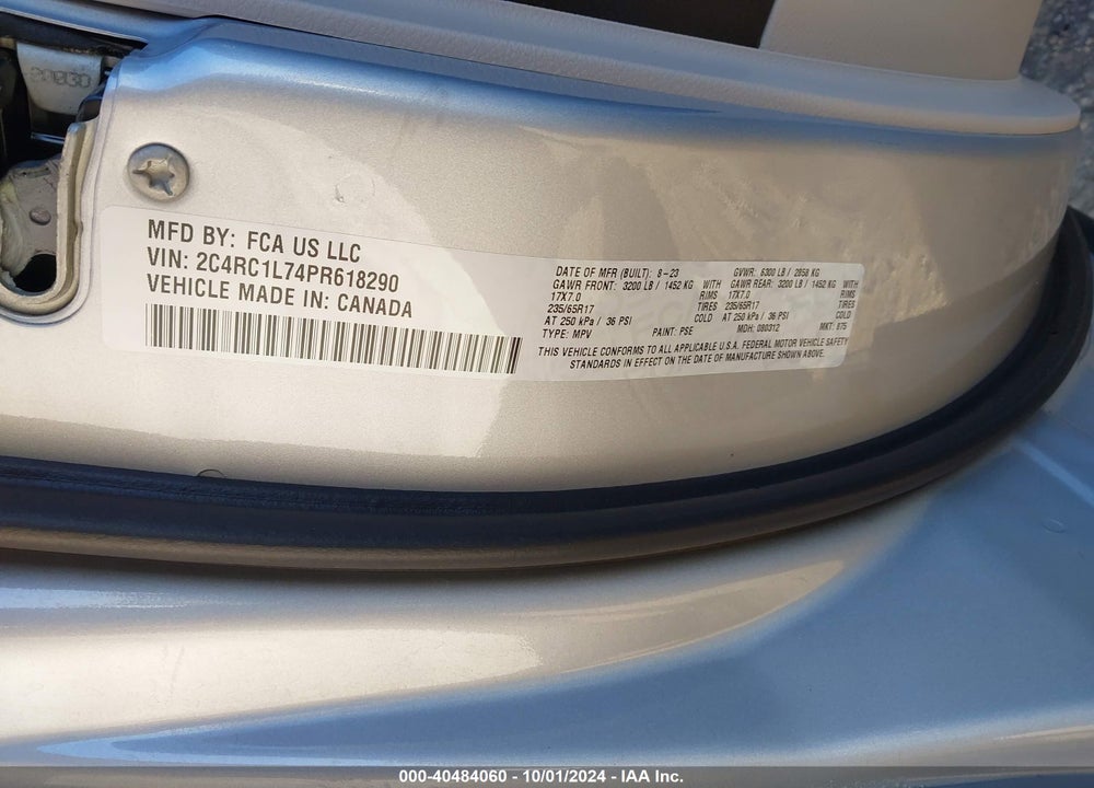 2023 CHRYSLER PACIFICA HYBRID TOURING L VIN: 2C4RC1L74PR618290