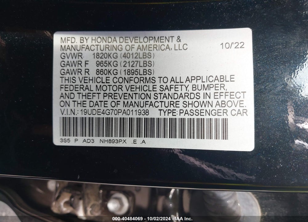 2023 ACURA INTEGRA A-SPEC W/ TECHNOLOGY VIN: 19UDE4G70PA011938