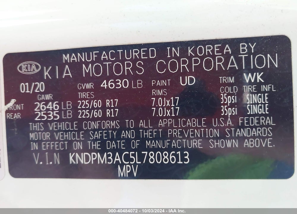 2020 KIA SPORTAGE LX VIN: KNDPM3AC5L7808613