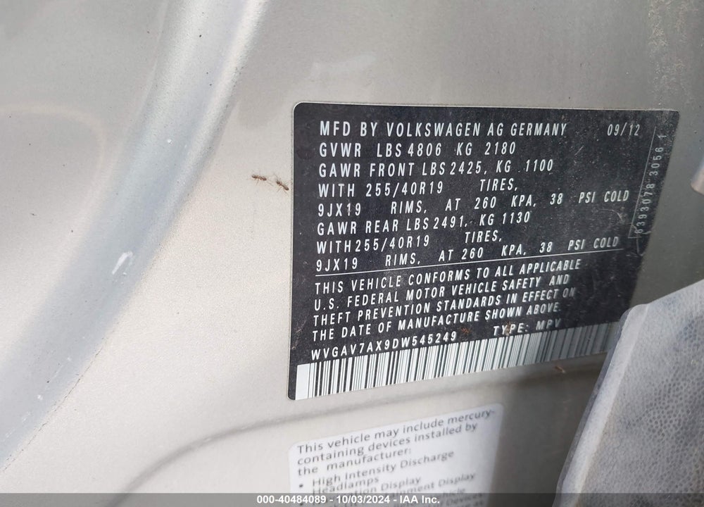 2013 VOLKSWAGEN TIGUAN SEL VIN: WVGAV7AX9DW545249