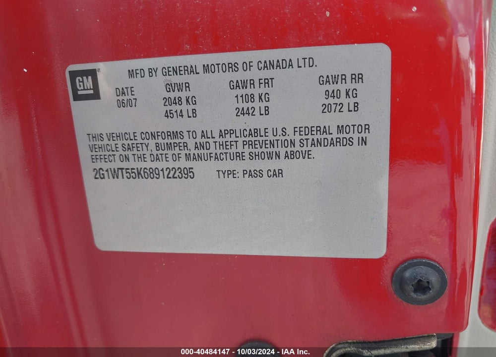 2008 CHEVROLET IMPALA LT VIN: 2G1WT55K689122395