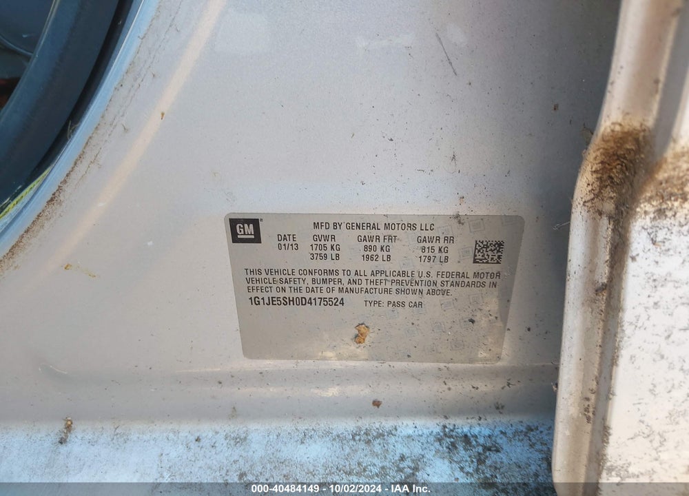 2013 CHEVROLET SONIC LTZ AUTO VIN: 1G1JE5SH0D4175524