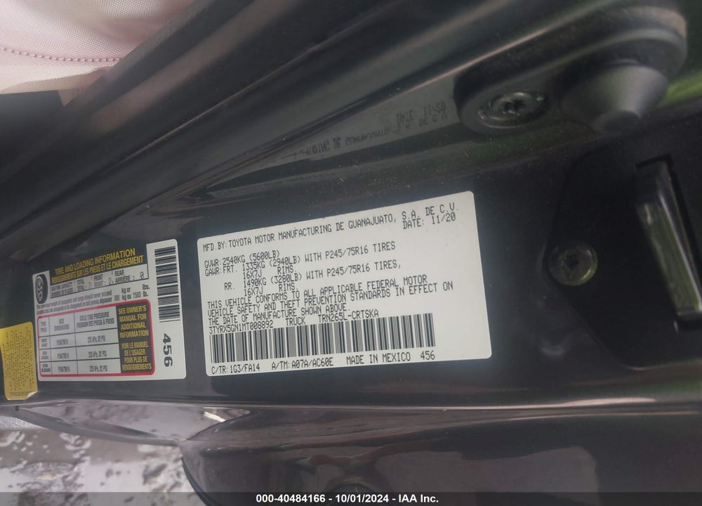 2021 TOYOTA TACOMA SR VIN: 3TYRX5GN1MT008892