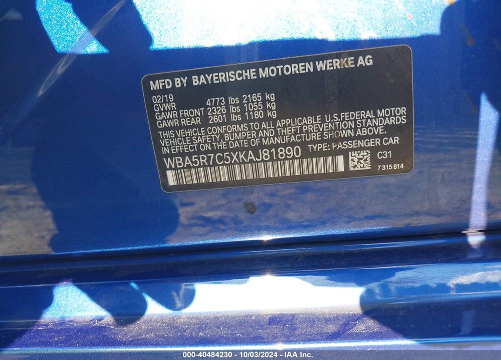 2019 BMW 330I XDRIVE VIN: WBA5R7C5XKAJ81890