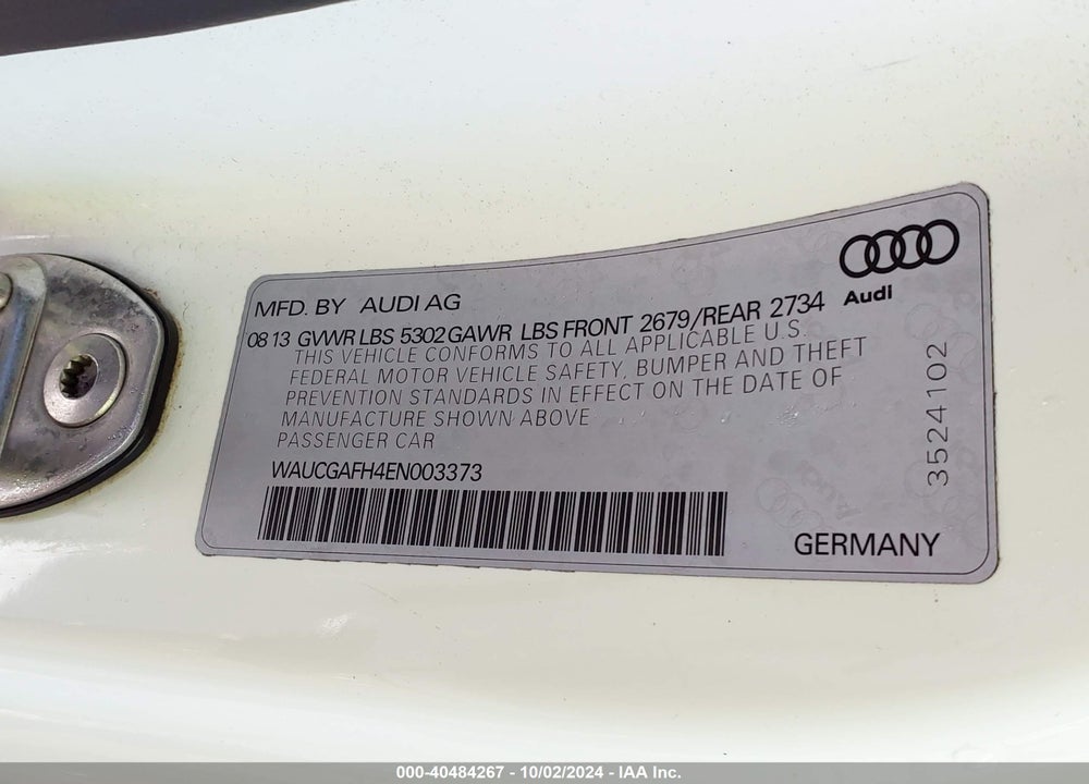 2014 AUDI S5 3.0T PREMIUM PLUS VIN: WAUCGAFH4EN003373