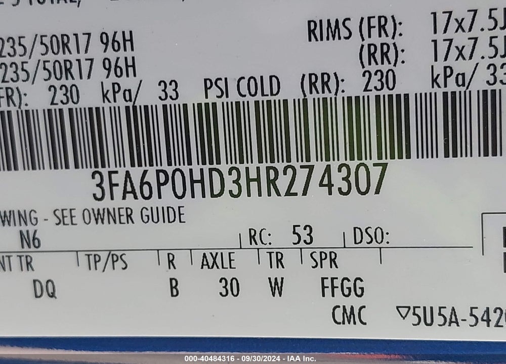 2017 FORD FUSION SE VIN: 3FA6P0HD3HR274307
