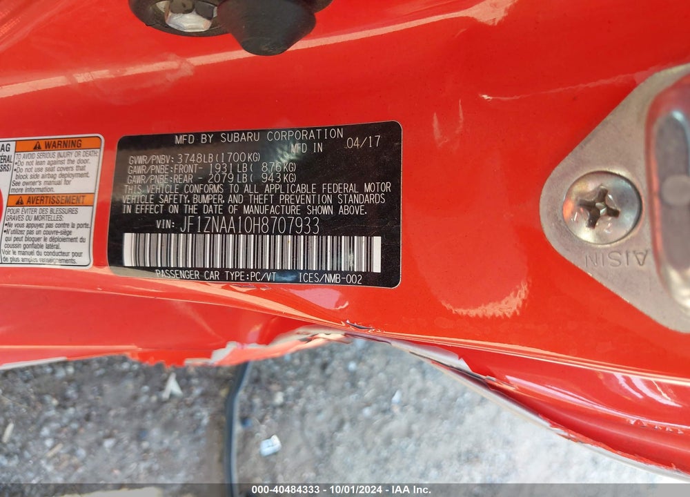 2017 TOYOTA 86 VIN: JF1ZNAA10H8707933