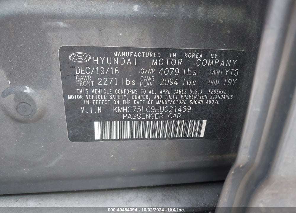 2017 HYUNDAI IONIQ HYBRID SEL VIN: KMHC75LC9HU021439
