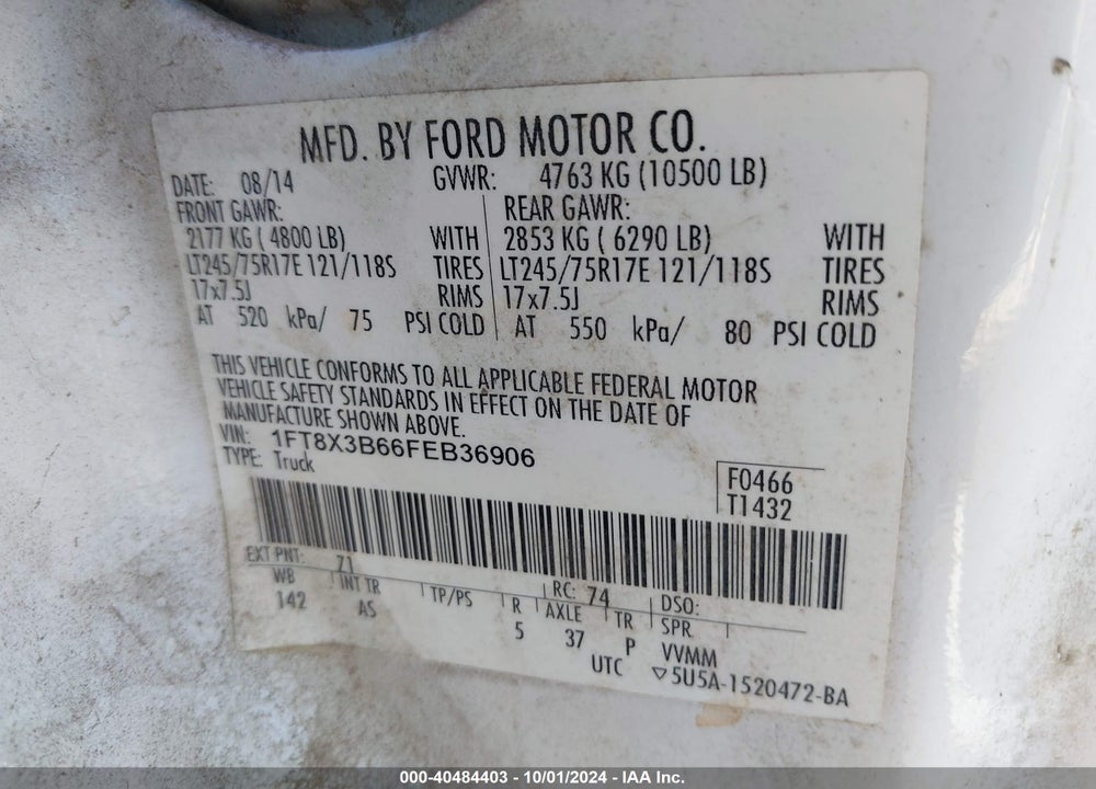 2015 FORD F-350 XL VIN: 1FT8X3B66FEB36906