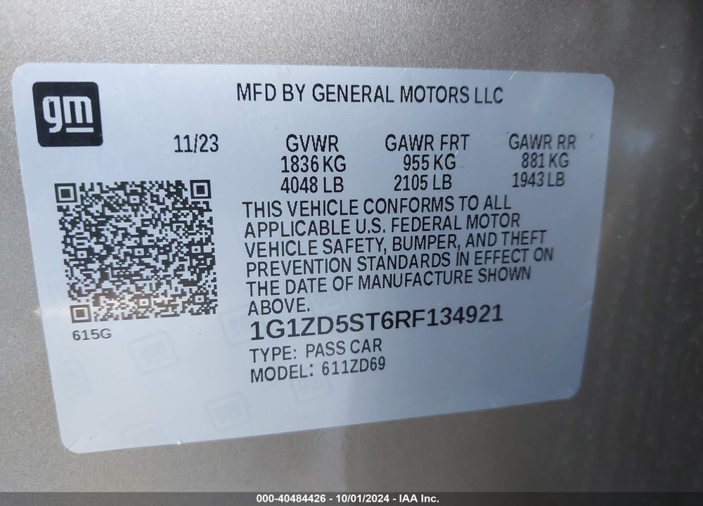 2024 CHEVROLET MALIBU FWD 1LT VIN: 1G1ZD5ST6RF134921