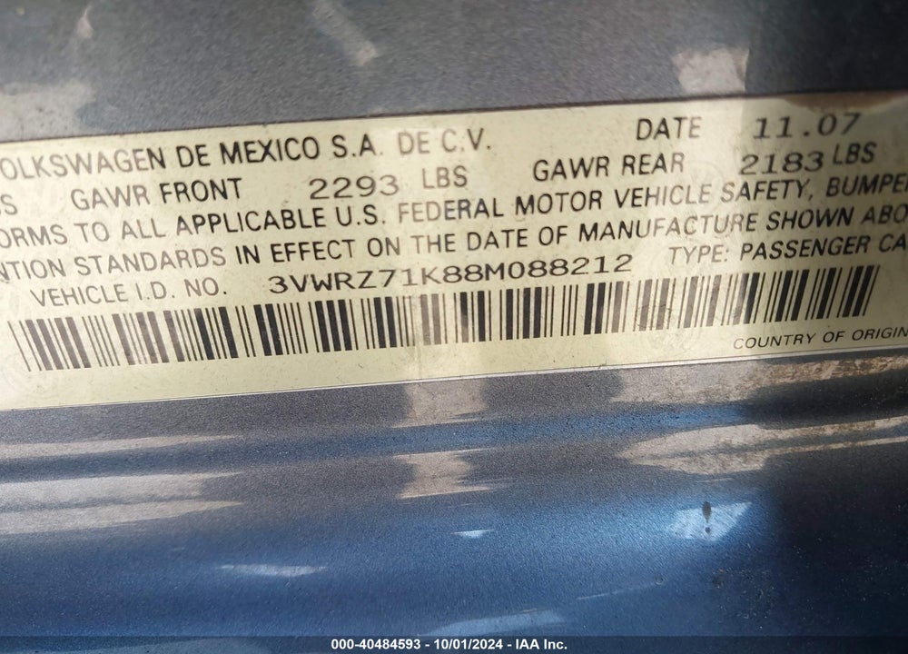 2008 VOLKSWAGEN JETTA SE/SEL VIN: 3VWRZ71K88M088212