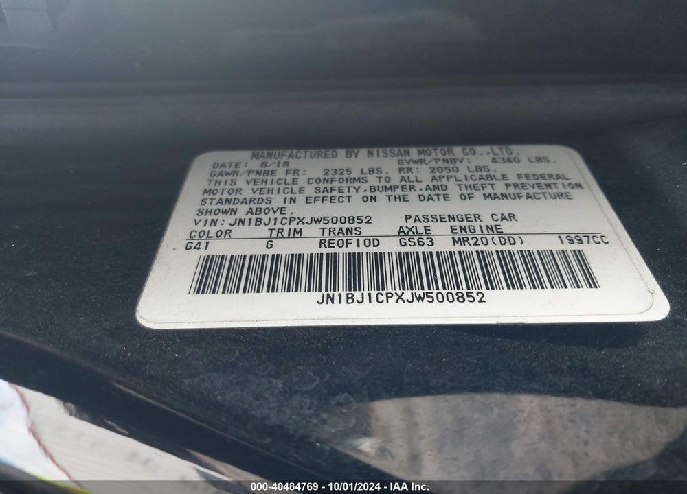 2018 NISSAN ROGUE SPORT S VIN: JN1BJ1CPXJW500852