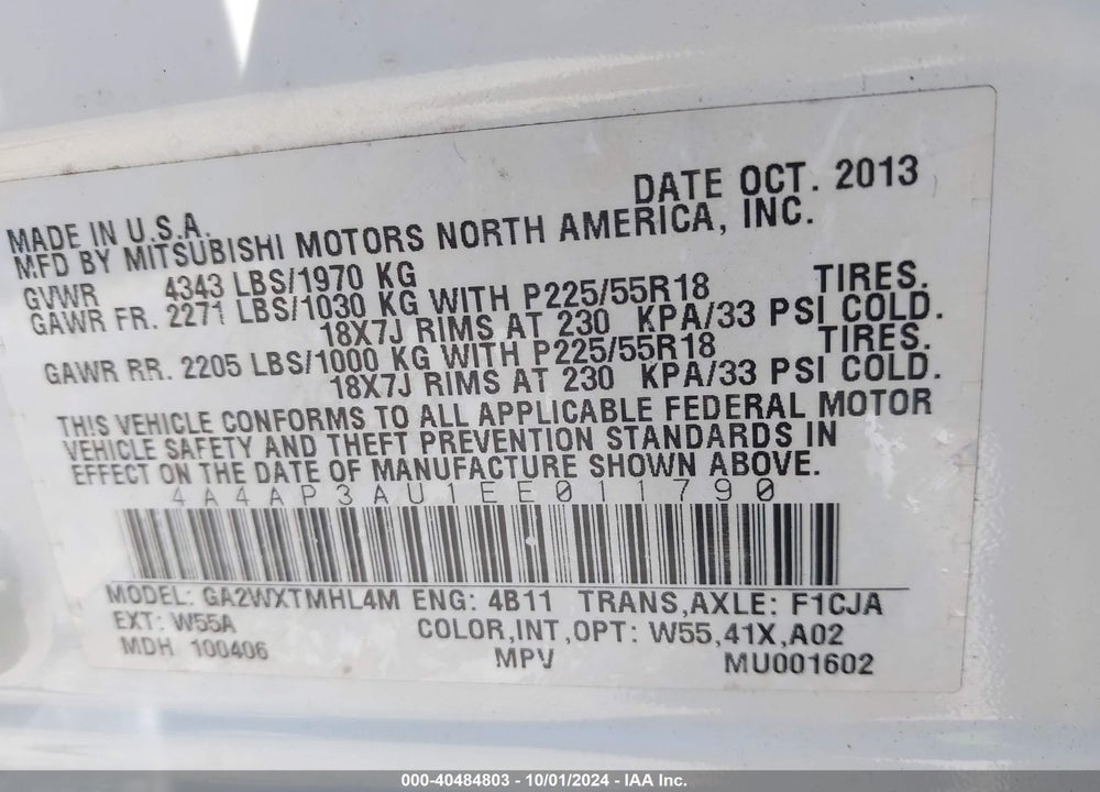 2014 MITSUBISHI OUTLANDER SPORT ES VIN: 4A4AP3AU1EE011790