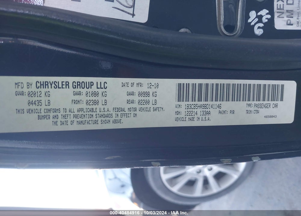 2011 DODGE CALIBER HEAT VIN: 1B3CB5HA9BD141146