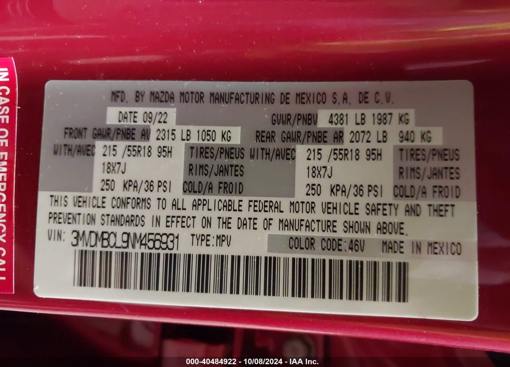 2022 MAZDA CX-30 PREFERRED VIN: 3MVDMBCL9NM456931