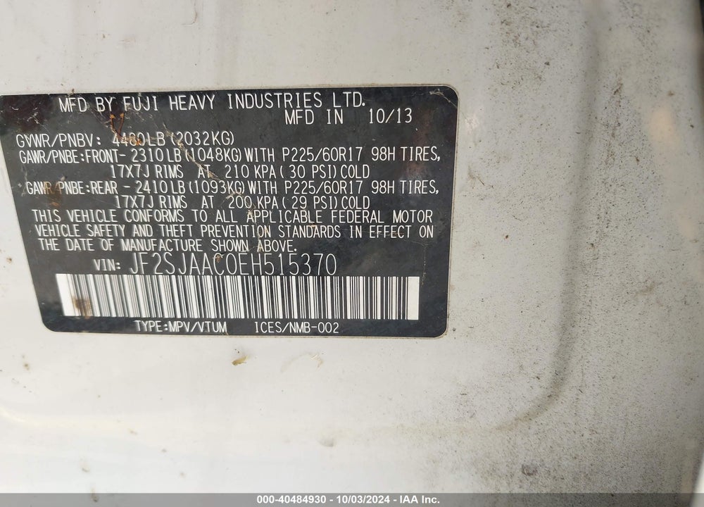2014 SUBARU FORESTER 2.5I VIN: JF2SJAAC0EH515370