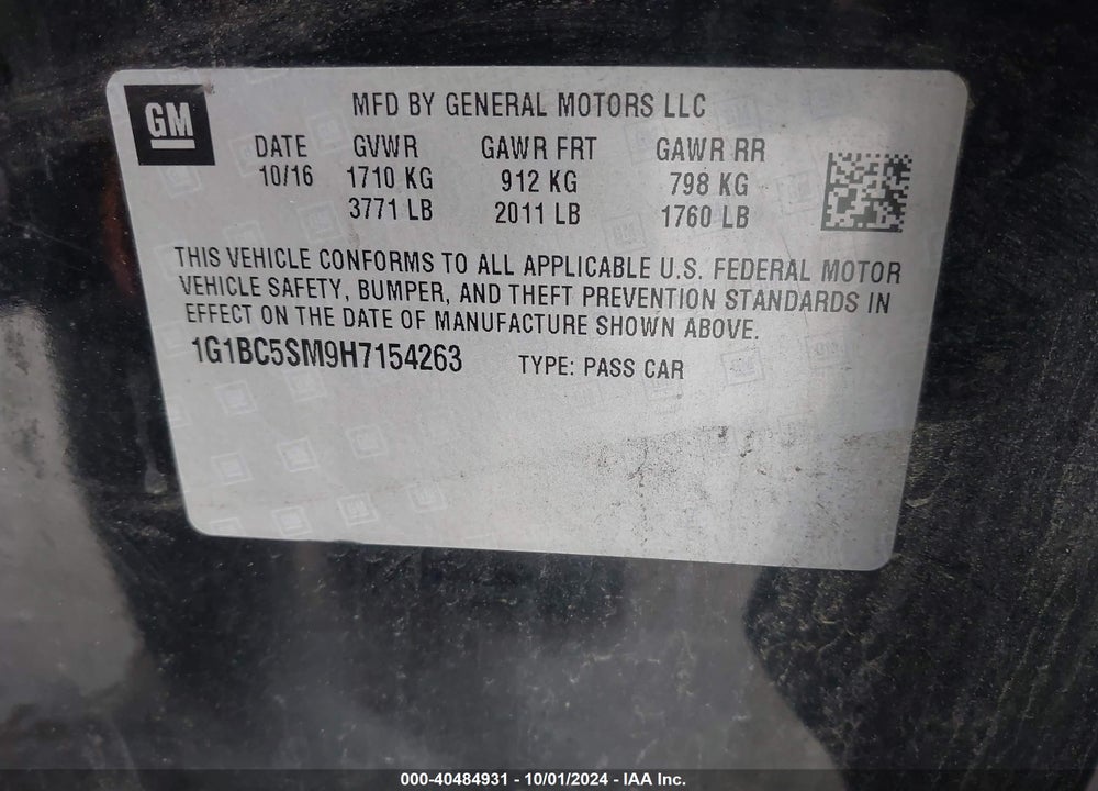 2017 CHEVROLET CRUZE LS AUTO VIN: 1G1BC5SM9H7154263