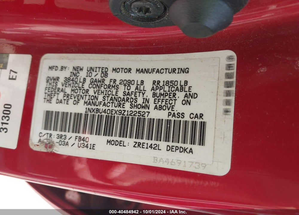 2009 TOYOTA COROLLA LE VIN: 1NXBU40EX9Z122527