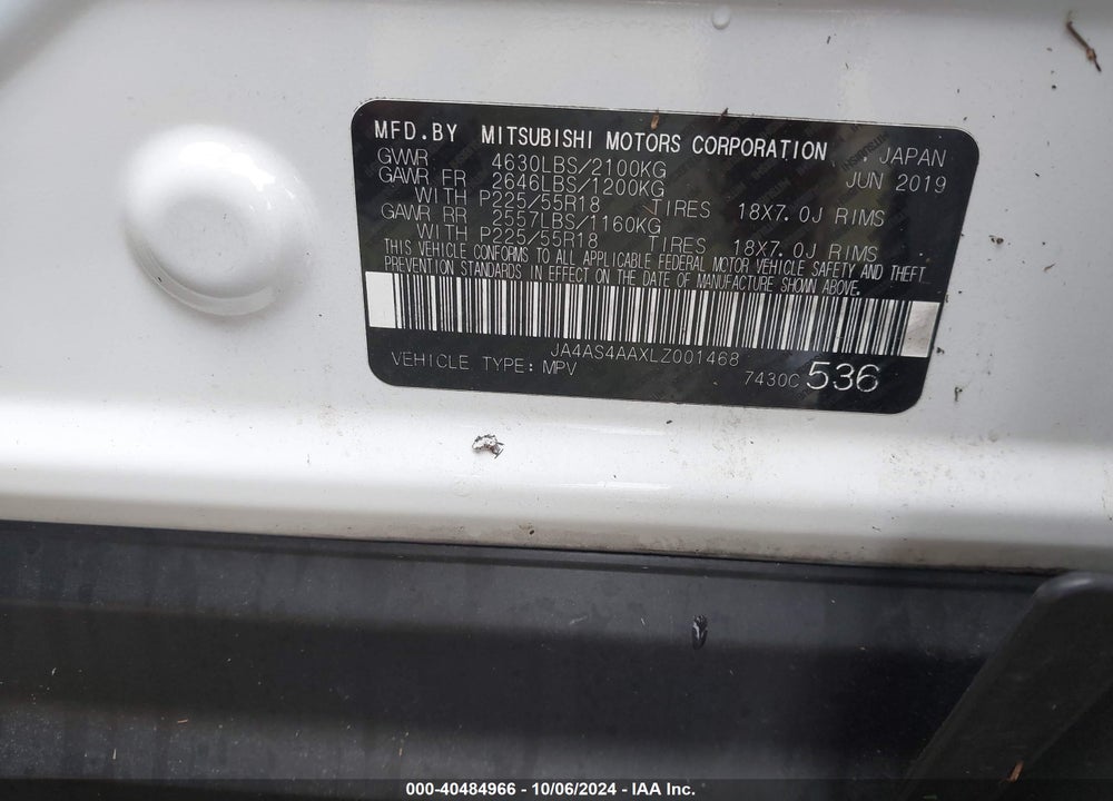 2020 MITSUBISHI ECLIPSE CROSS LE 1.5T/SE 1.5T/SP 1.5T VIN: JA4AS4AAXLZ001468