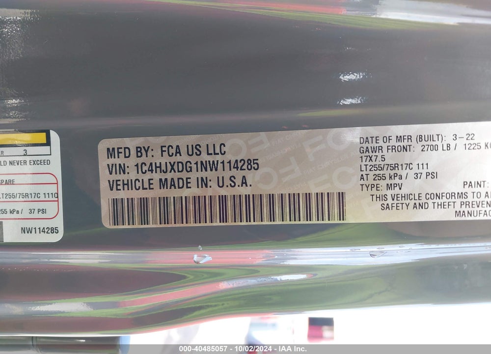 2022 JEEP WRANGLER UNLIMITED WILLYS 4X4 VIN: 1C4HJXDG1NW114285