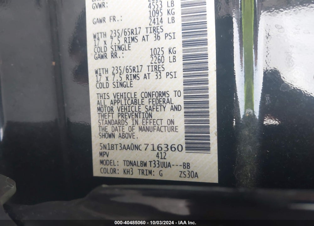 2022 NISSAN ROGUE S FWD VIN: 5N1BT3AA0NC716360
