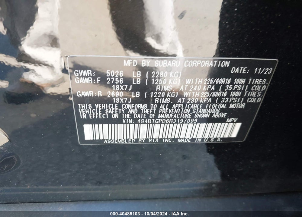 2024 SUBARU OUTBACK TOURING XT VIN: 4S4BTGPD6R3197099