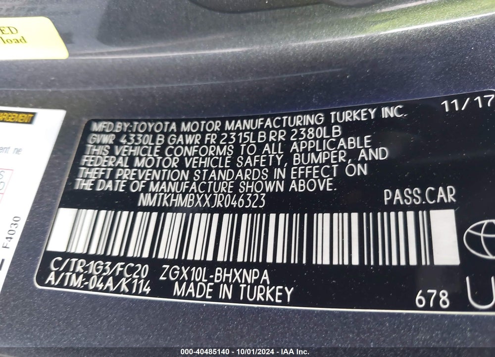 2018 TOYOTA C-HR XLE PREMIUM VIN: NMTKHMBXXJR046323