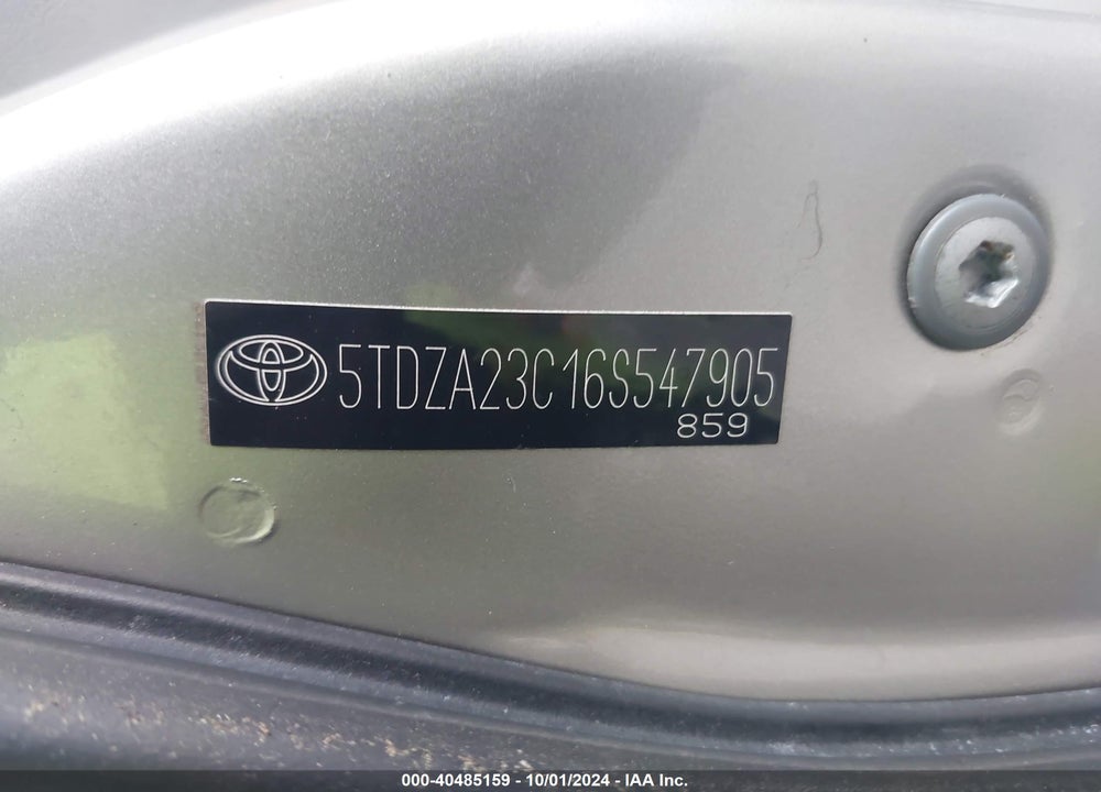 2006 TOYOTA SIENNA LE VIN: 5TDZA23C16S547905