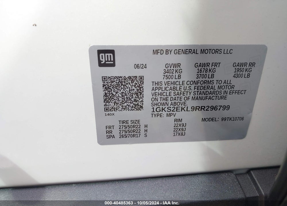 2024 GMC YUKON 4WD DENALI ULTIMATE VIN: 1GKS2EKL9RR296799