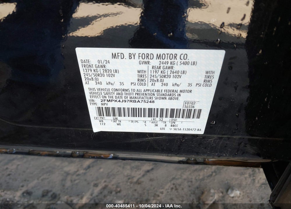 2024 FORD EDGE ST-LINE VIN: 2FMPK4J97RBA75248