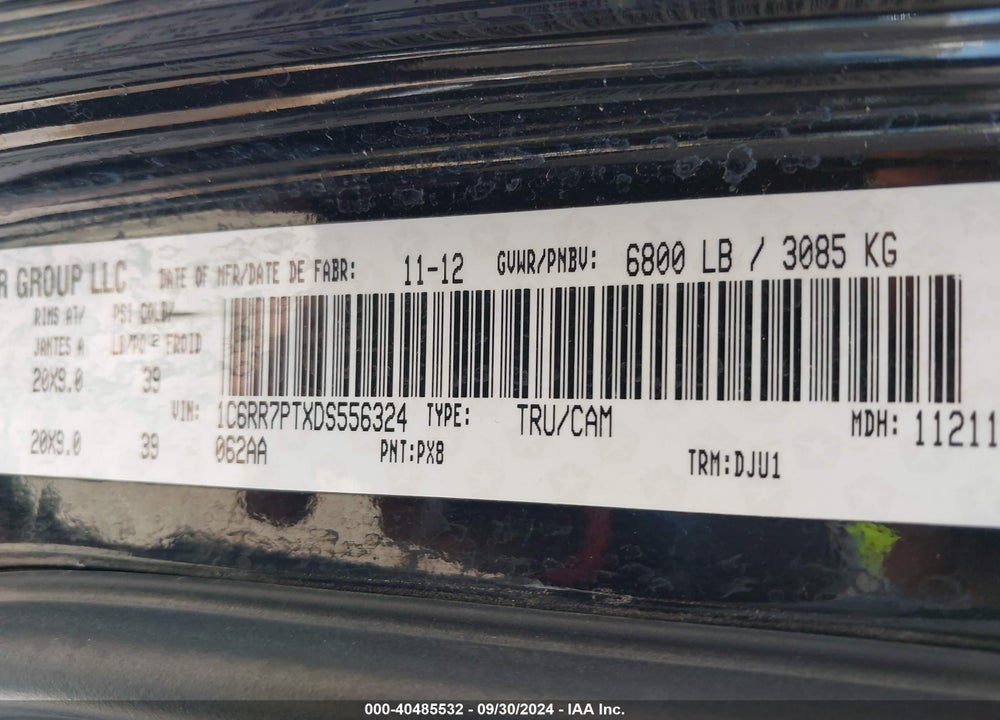2013 RAM 1500 LAIE LONGHORN VIN: 1C6RR7PTXDS556324