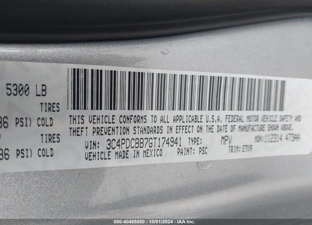 2016 DODGE JOURNEY SXT VIN: 3C4PDCBB7GT174941