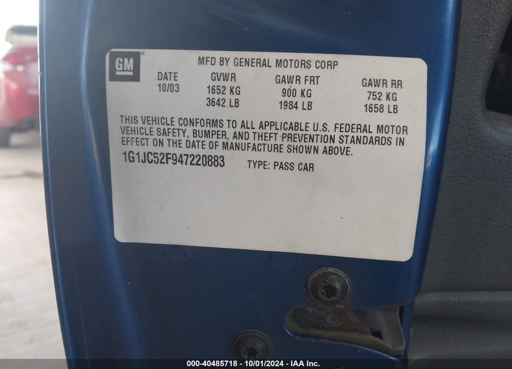 2004 CHEVROLET CAVALIER VIN: 1G1JC52F947220883