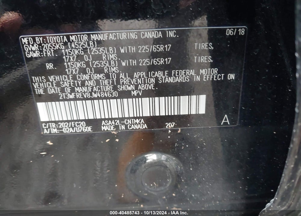 2018 TOYOTA RAV4 XLE VIN: 2T3WFREV8JW484630