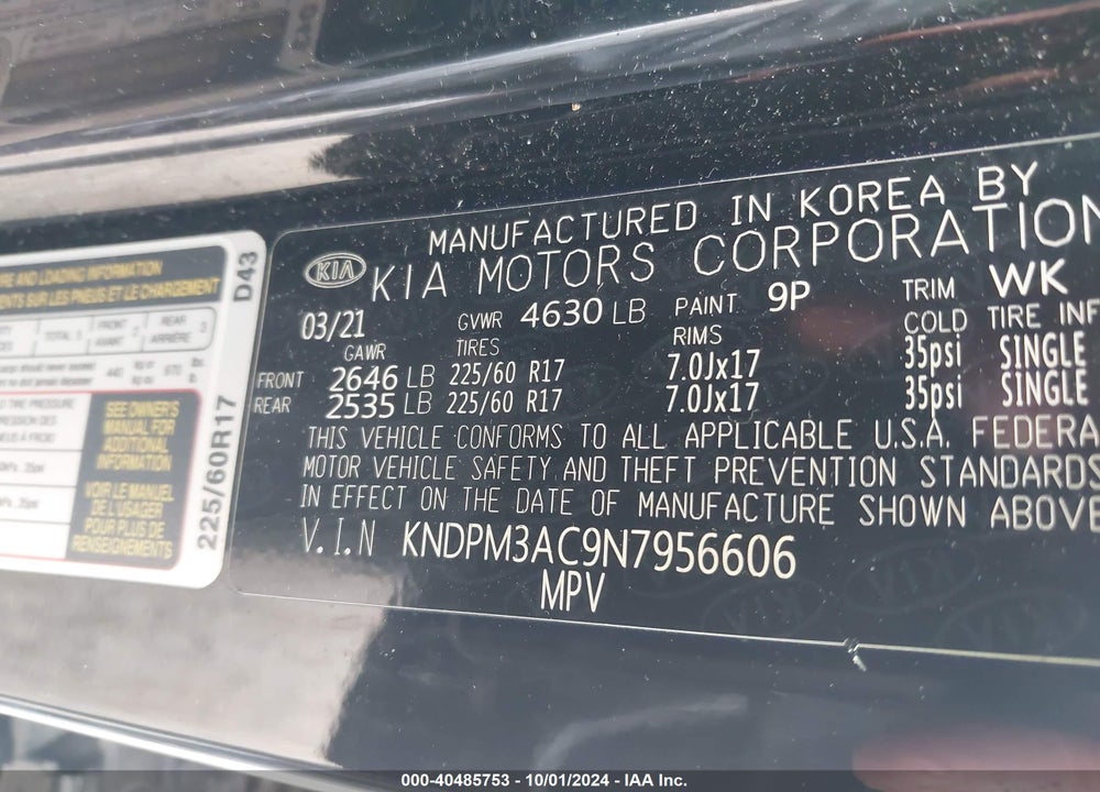2022 KIA SPORTAGE LX VIN: KNDPM3AC9N7956606