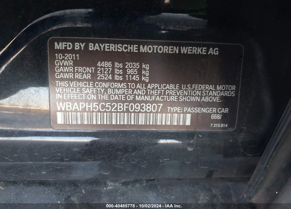 2011 BMW 328I VIN: WBAPH5C52BF093807